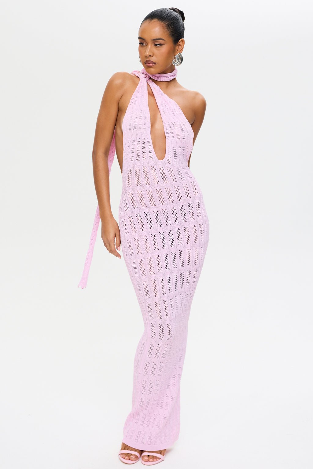 strapless open back dress A Line Sleeveless Halter Neck Midi Chiffon Dress In Pink strapless open back dress A Line Sleeveless Halter Neck Midi Chiffon Dress In Pink