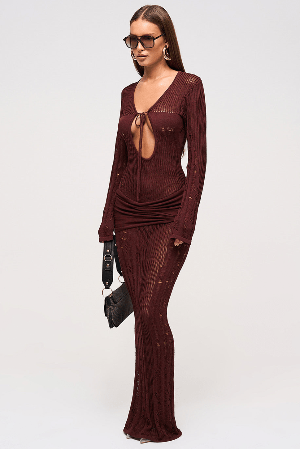 MOCHA LONG SLEEVE KNITTED MAXI DRESS Murci MOCHA LONG SLEEVE KNITTED MAXI DRESS Murci