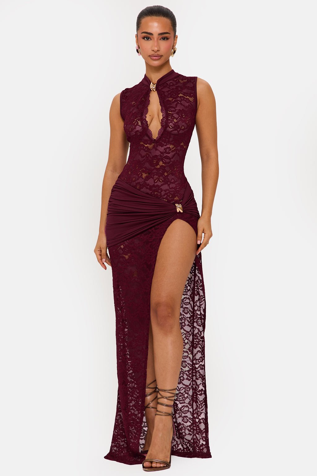 ONYX DRESS LACE KEYHOLE MAXI DRESS IN WINE Murci ONYX DRESS LACE KEYHOLE MAXI DRESS IN WINE Murci