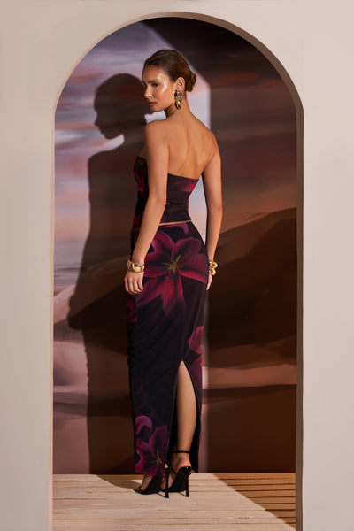 V SHAPE MAXI SKIRT IN PURPLE TIGER LILY