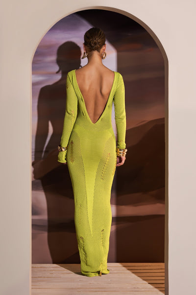 DEEP SCOOP BACK KNITTED MAXI DRESS IN CHARTREUSE