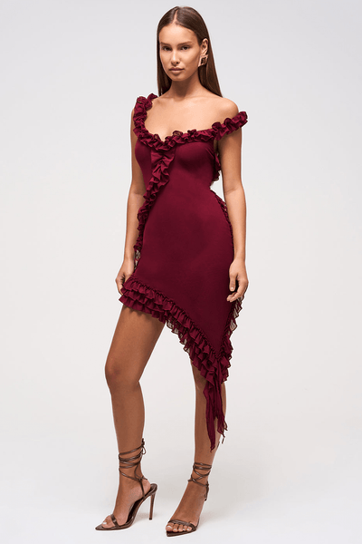 murci red dress AMANI ASYMMETRIC RUFFLE DRESS – Murci