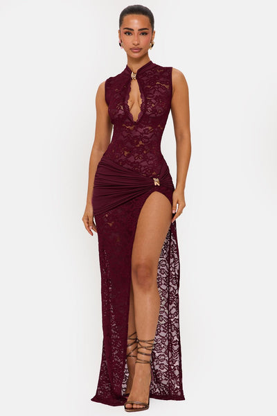murci black lace dress exclusive corset detail cami maxi in side fastening Murci exclusive lace halterneck deep