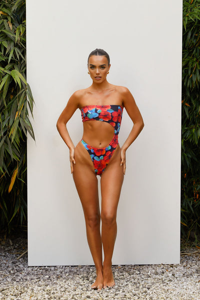 Red Floral Cut Out Swimsuit